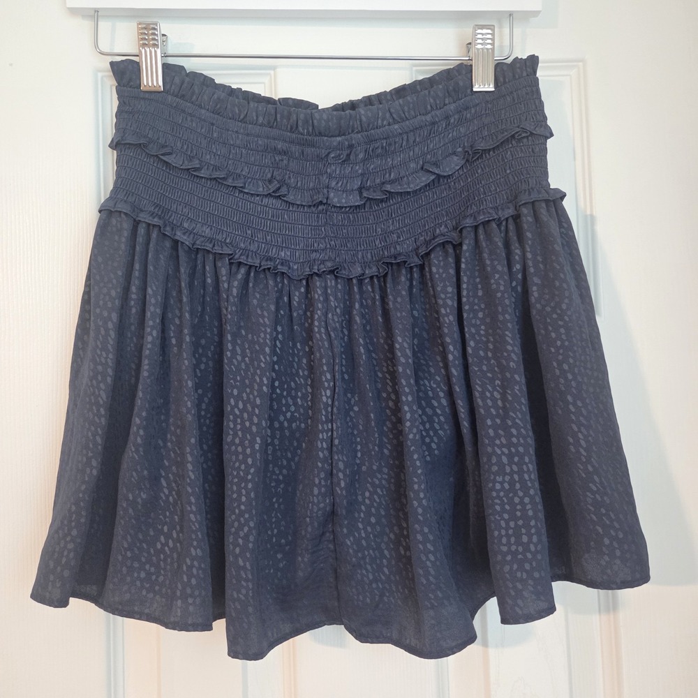 Mustard Seed Ruffle Mini Skirt Skort Navy Blue Polka Dot Jacquard M Boho Y2K